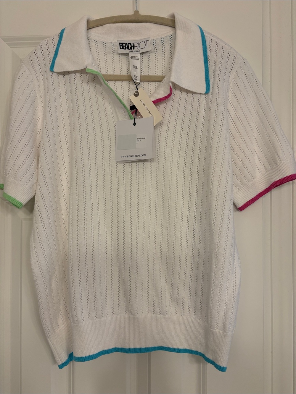 Beach Riot White Knit Polo with Bright Contrast Edges
